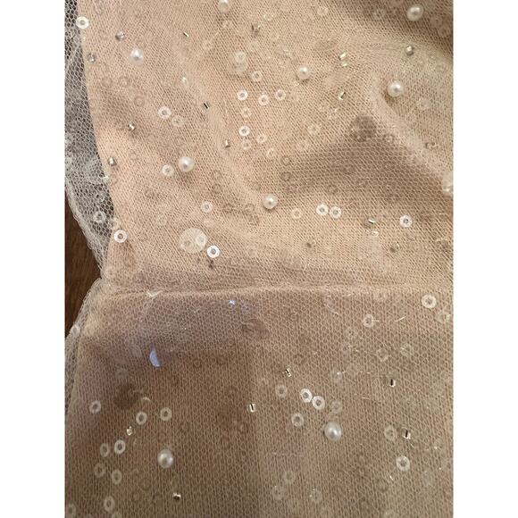 NWT Mainstrip Women's Harlow Sequin Pearl Puff Sleeve Cream Mini Dress Small - Picture 9 of 13